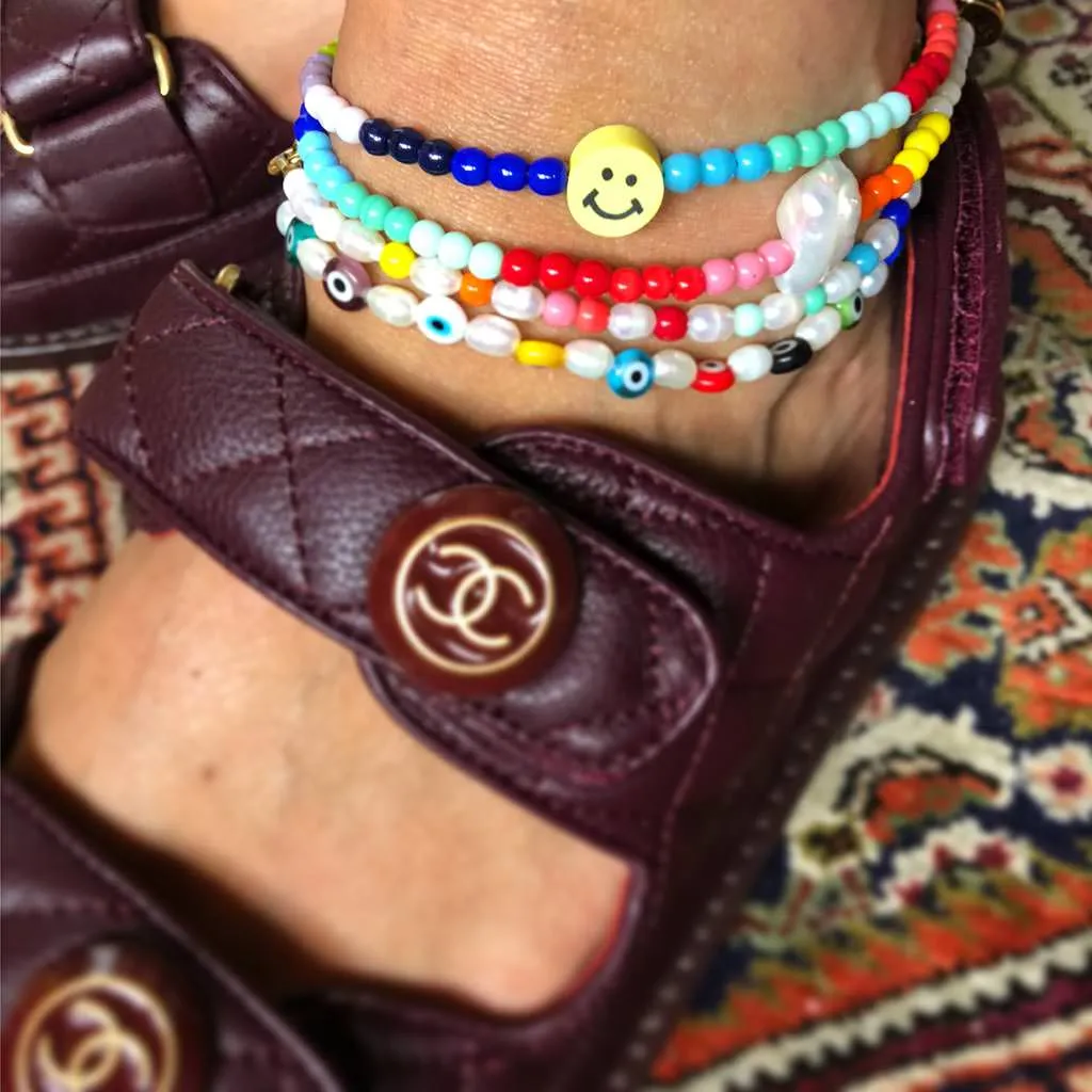 Multicolour Evil Eye Charm Freshwater Pearl Anklet