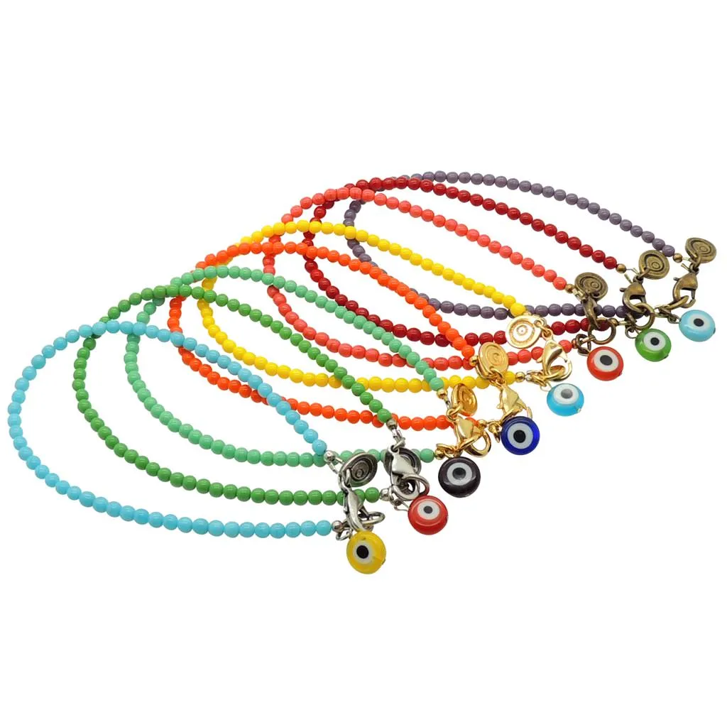 Multicolour Evil Eye Glass Bead Anklet