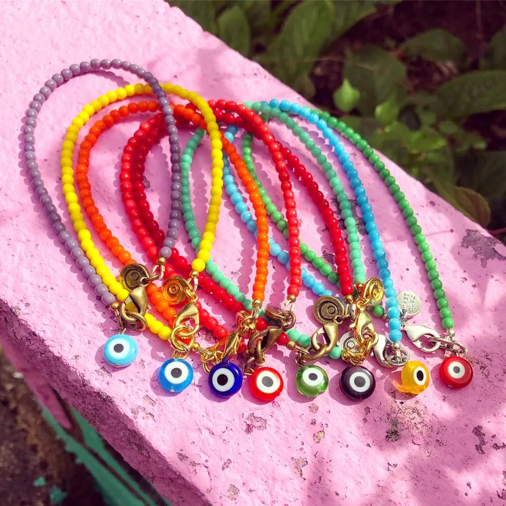 Multicolour Evil Eye Glass Bead Anklet