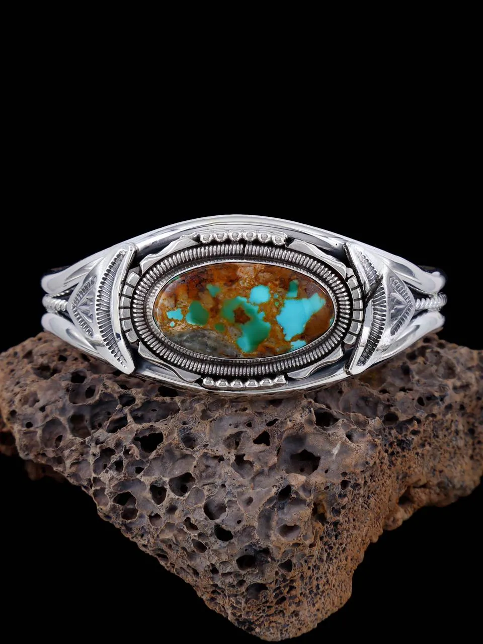 Native American Natural Royston Turquoise Sterling Silver Cuff Bracelet