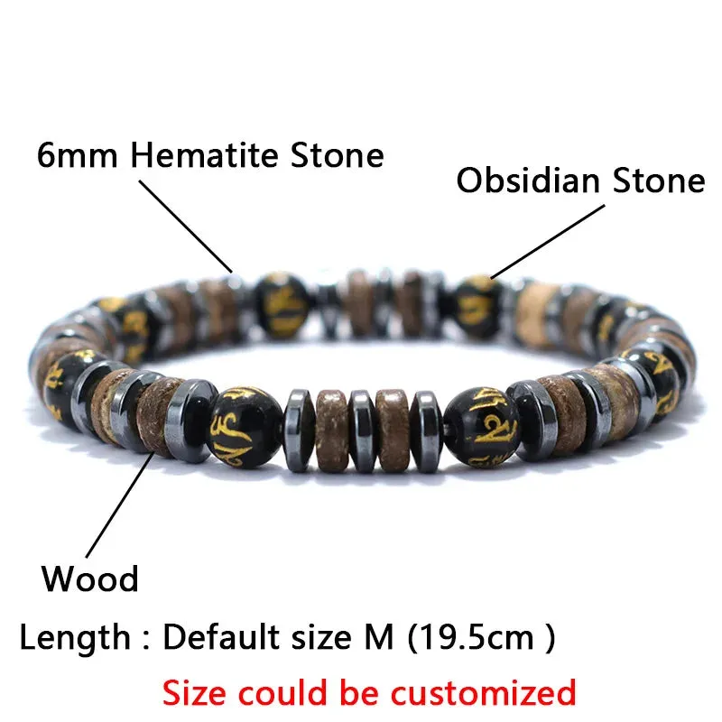 Natural Wooden Bracelet Homme Black Hematite Stone Beaded Braclet Men Accessories Casual Jewelry Tiger Eyes Volcanic Braslet