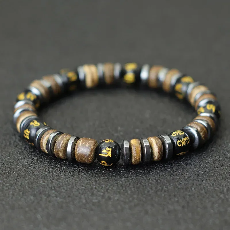 Natural Wooden Bracelet Homme Black Hematite Stone Beaded Braclet Men Accessories Casual Jewelry Tiger Eyes Volcanic Braslet