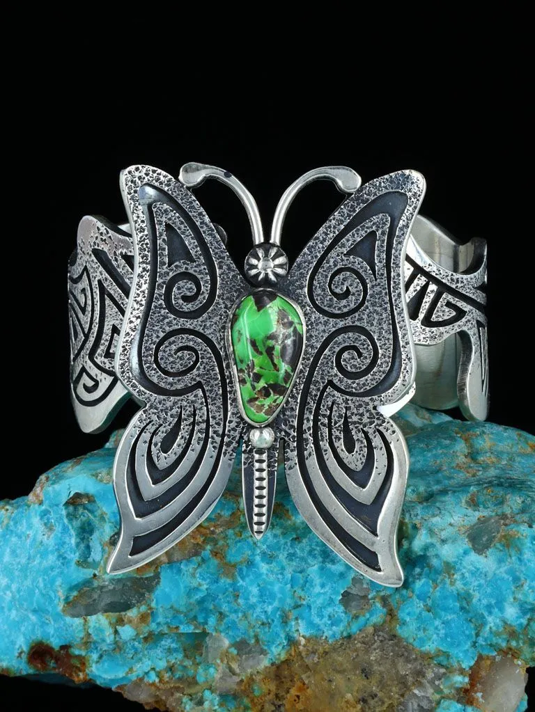 Navajo Carico Lake Turquoise Butterfly Sterling Silver Cuff Bracelet