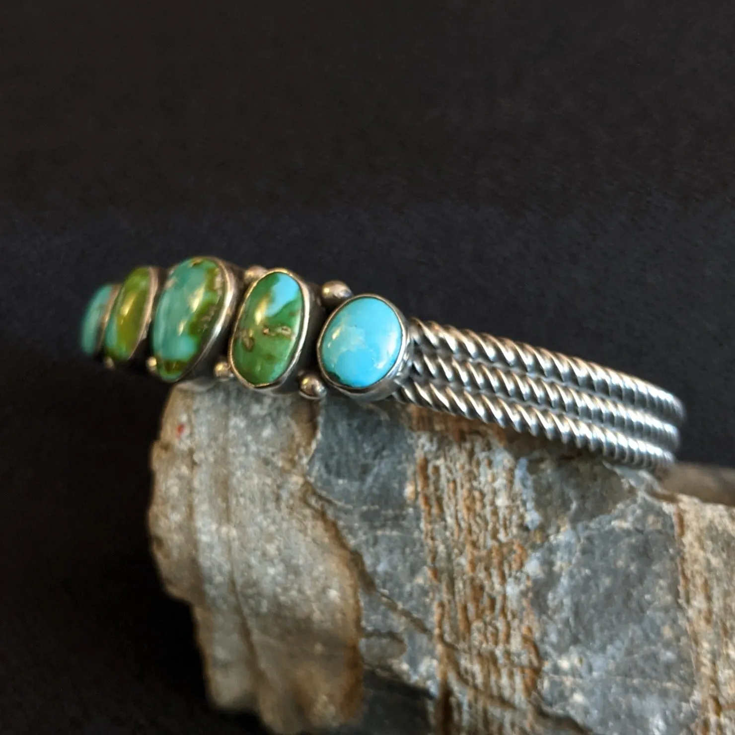 Navajo Made Sonoran Gold Turquoise Bracelet by L.D. GJ-BRC-0049