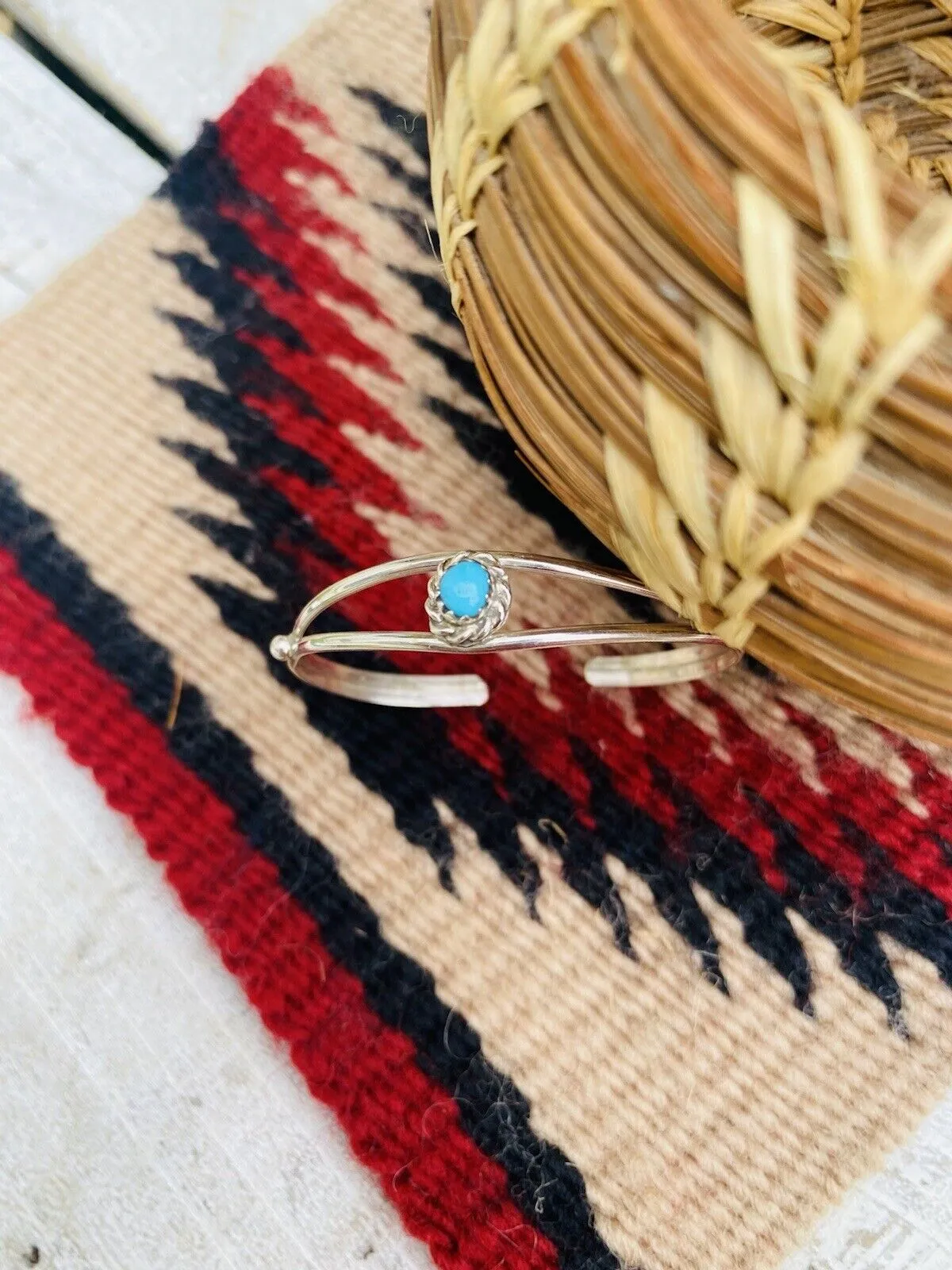 Navajo Sterling Silver & Turquoise Baby Cuff Bracelet