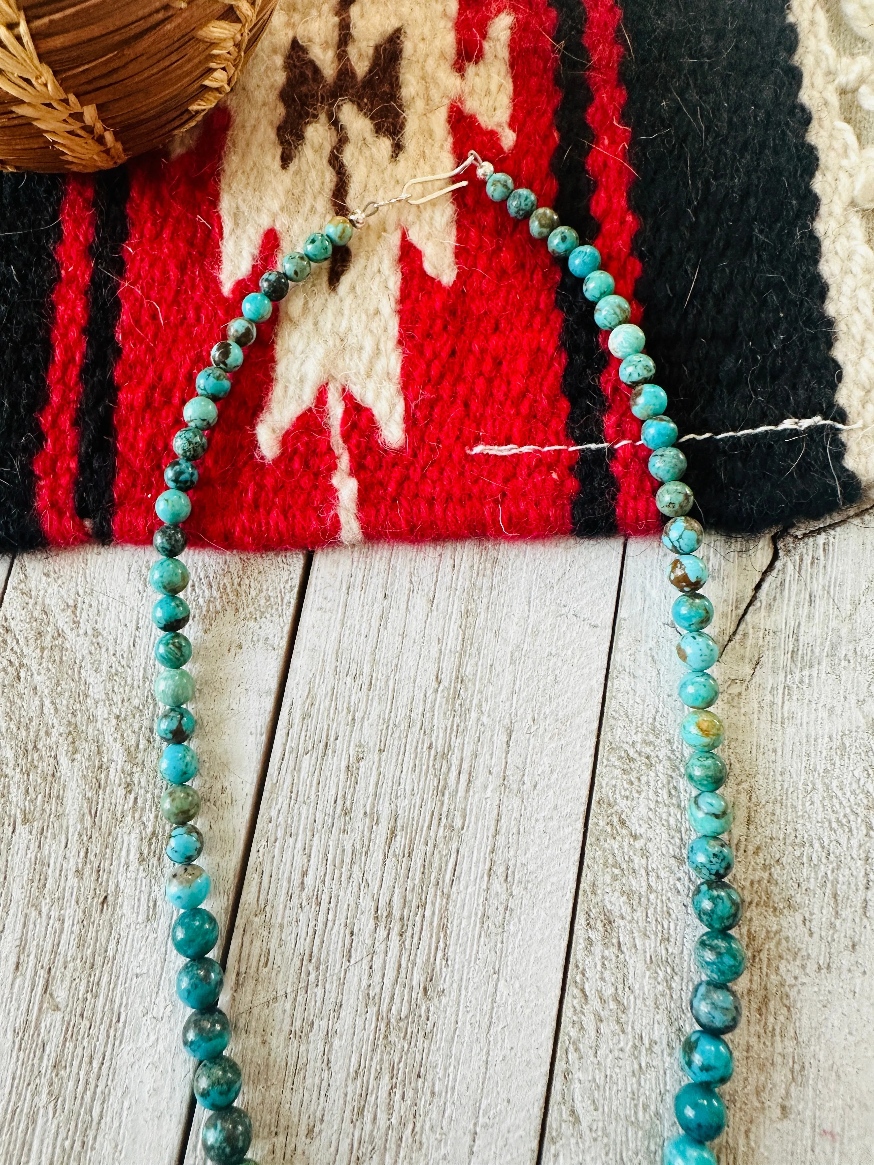 Navajo Turquoise and Sterling Silver Beaded Necklace 18”