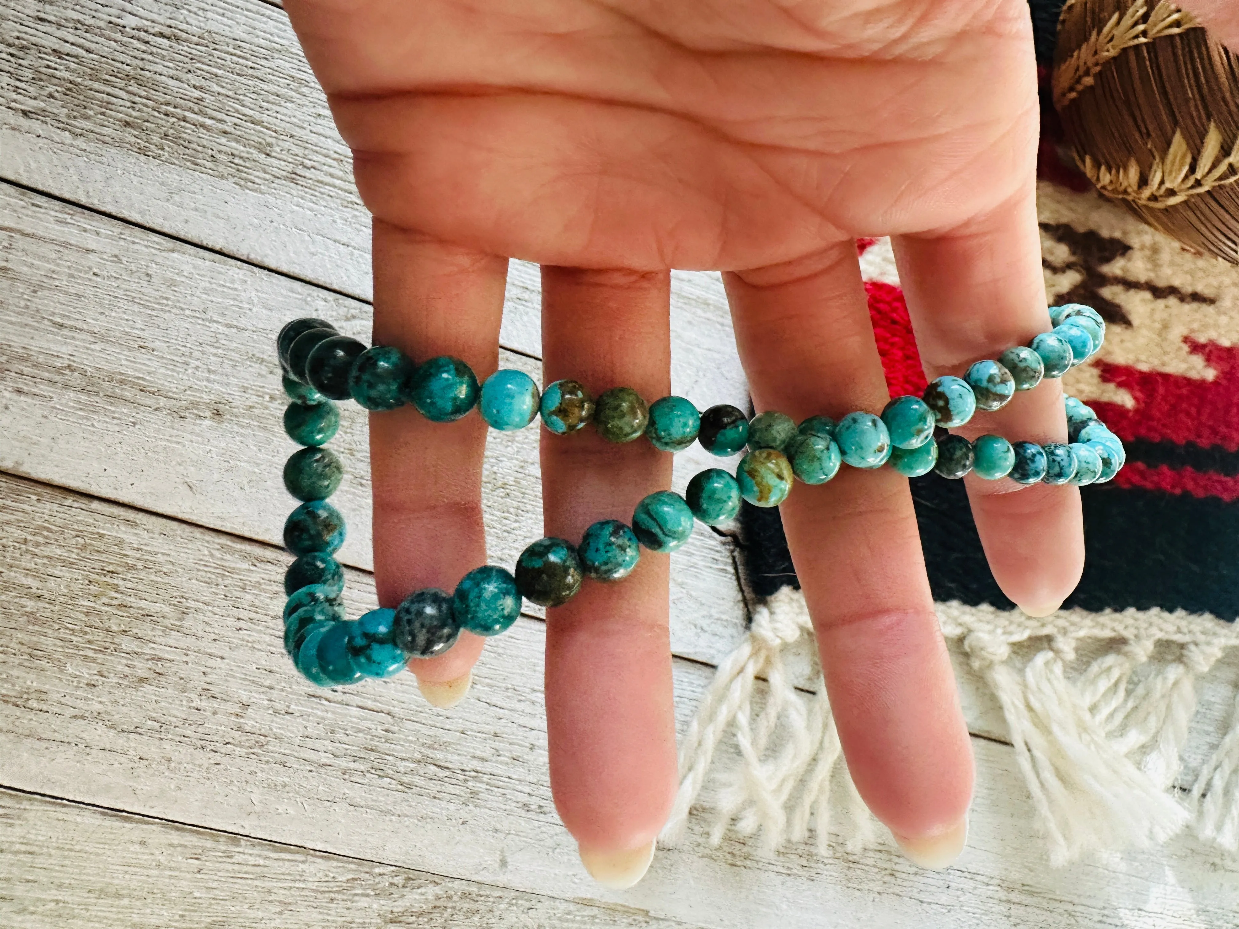 Navajo Turquoise and Sterling Silver Beaded Necklace 18”