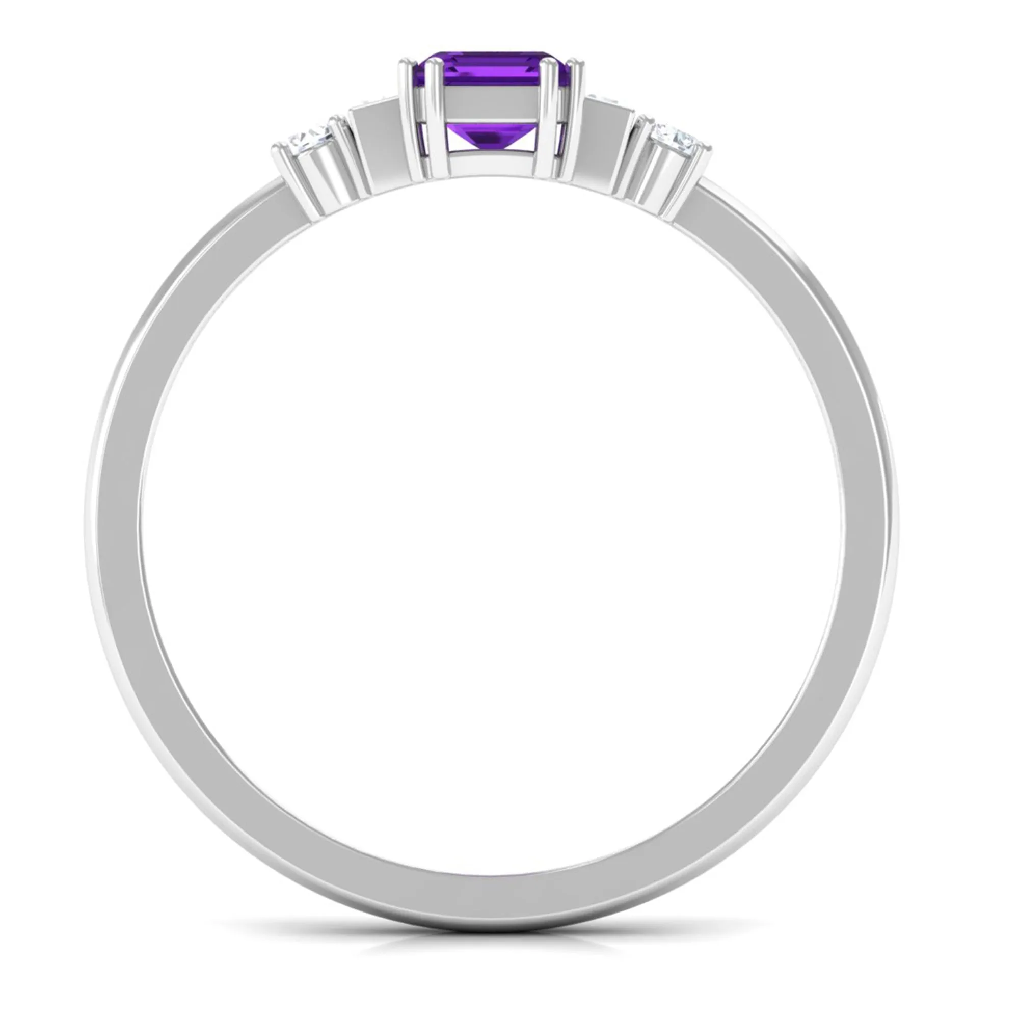 Octagon Amethyst Solitaire Engagement Ring with Diamond