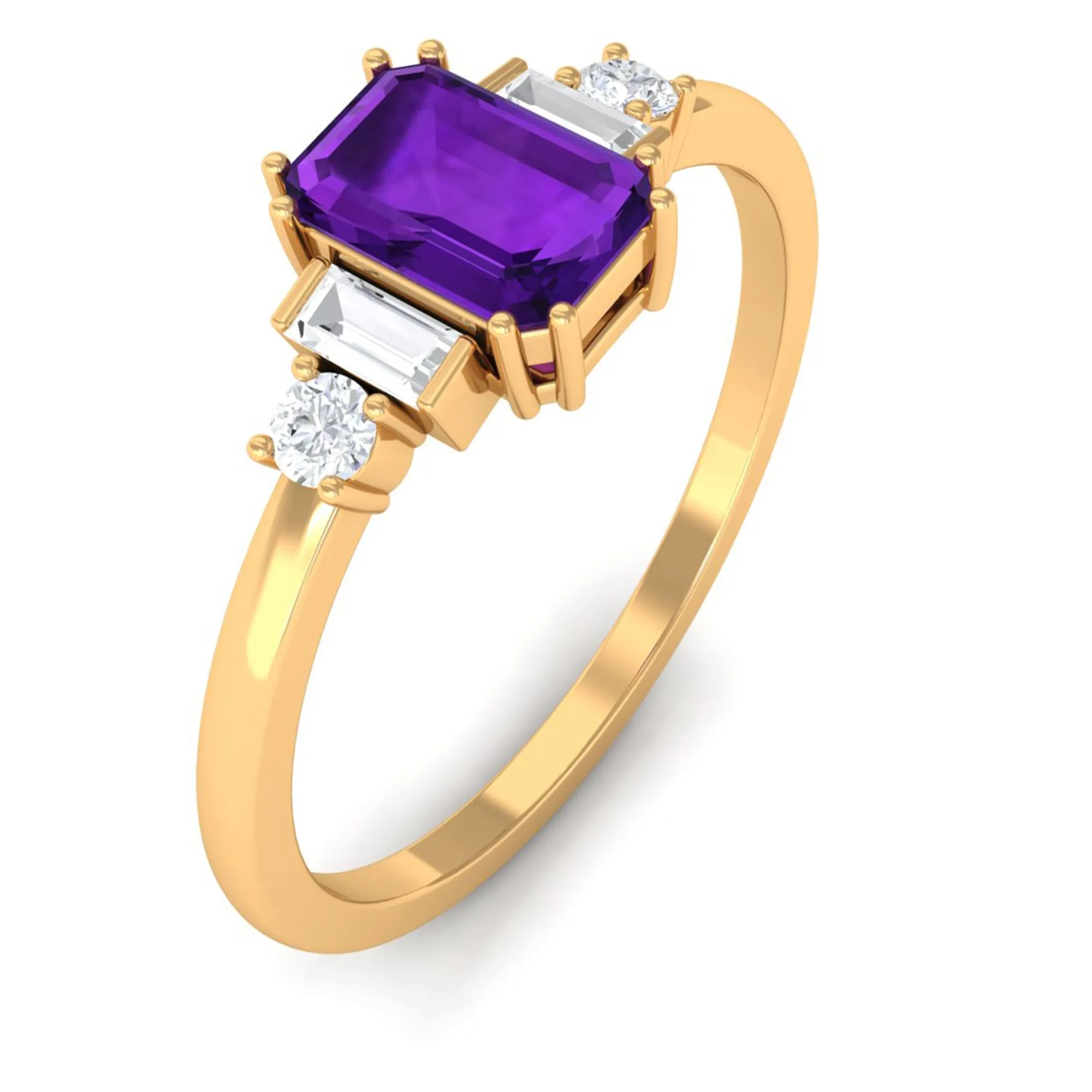 Octagon Amethyst Solitaire Engagement Ring with Diamond