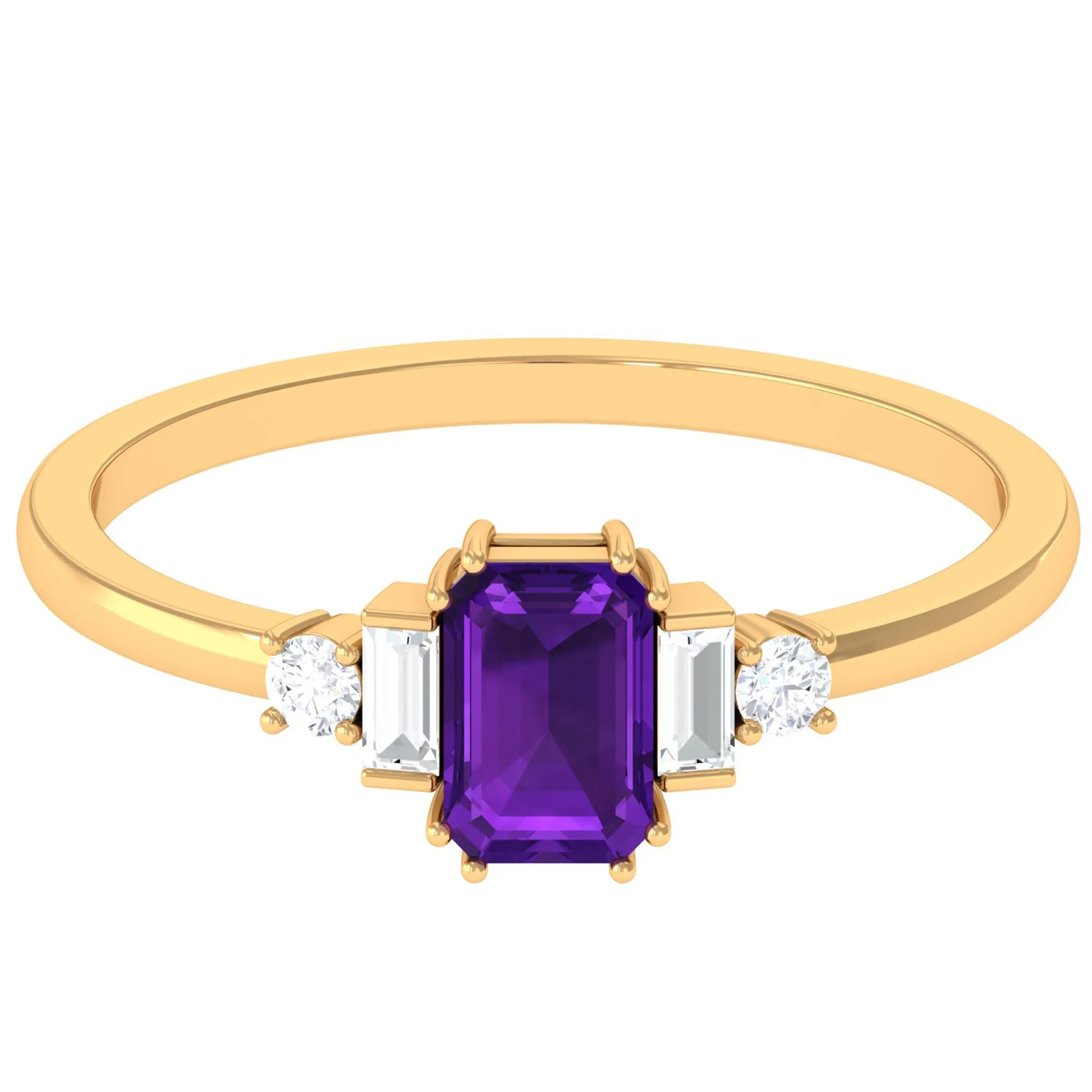 Octagon Amethyst Solitaire Engagement Ring with Diamond