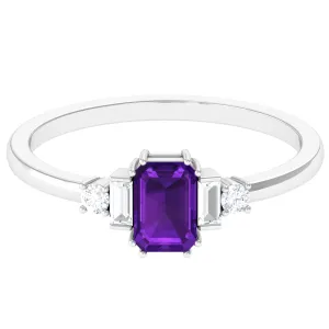 Octagon Amethyst Solitaire Engagement Ring with Diamond