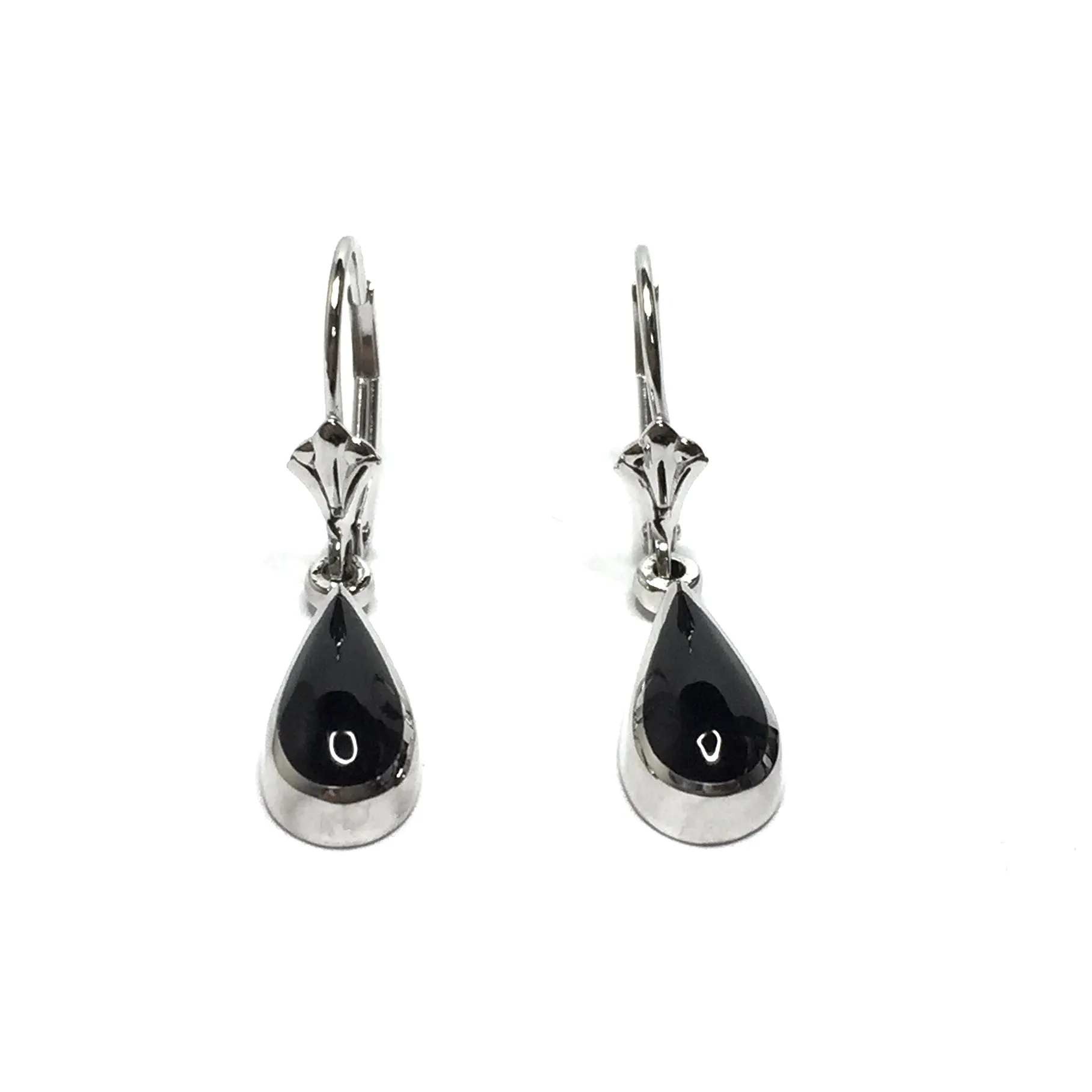 Onyx Tear Drop Inlaid Lever Back Earrings