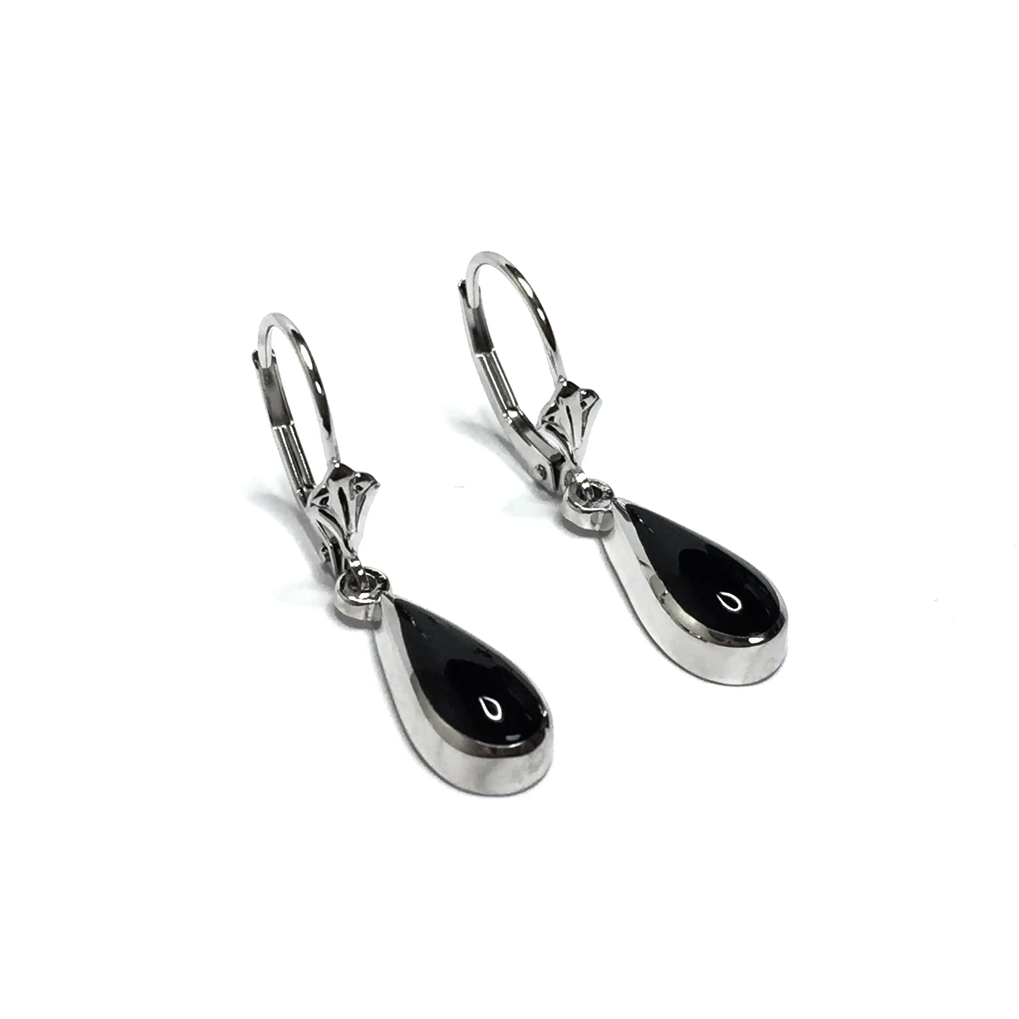 Onyx Tear Drop Inlaid Lever Back Earrings