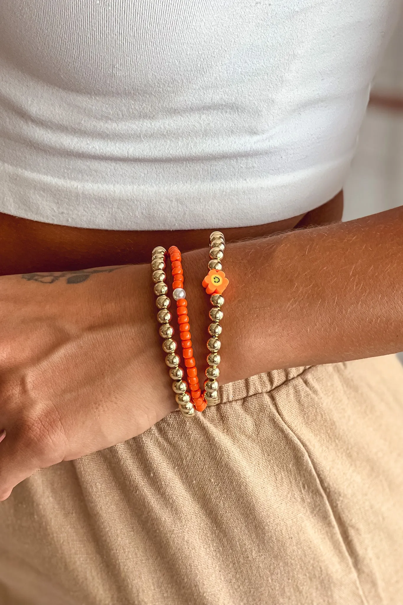 Orange and Gold Bracelet Set