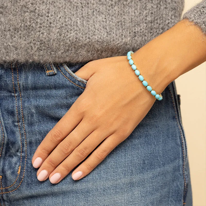 Oval Cut Turquoise Tennis Bracelet