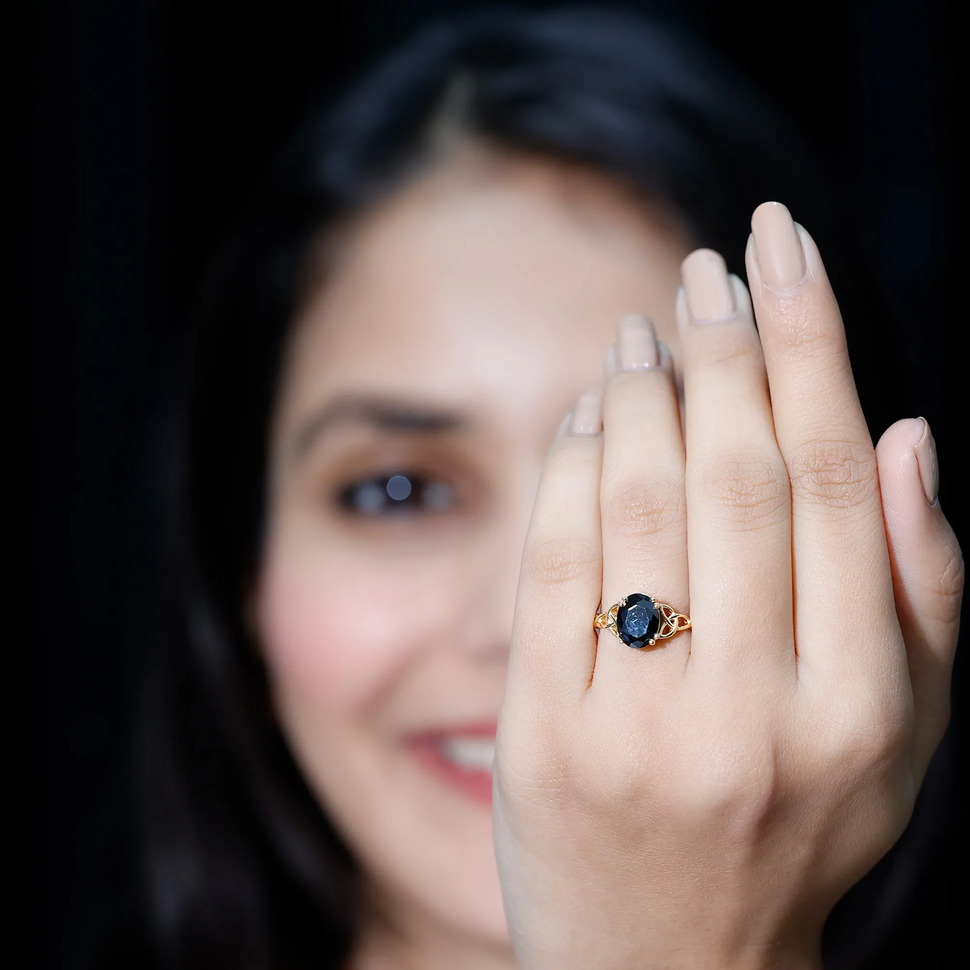 Oval Shape Black Onyx Solitaire Celtic Knot Ring