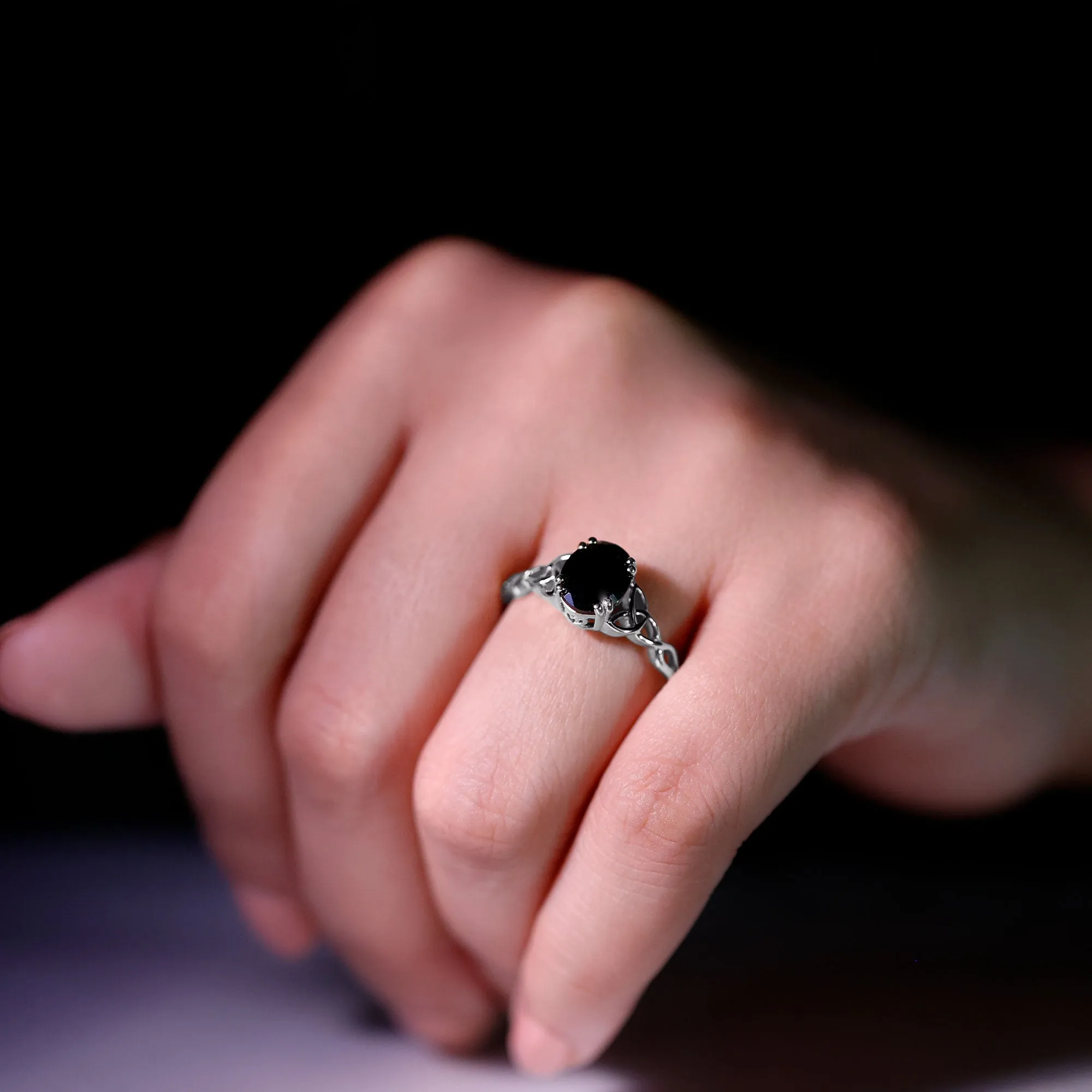 Oval Shape Black Onyx Solitaire Celtic Knot Ring