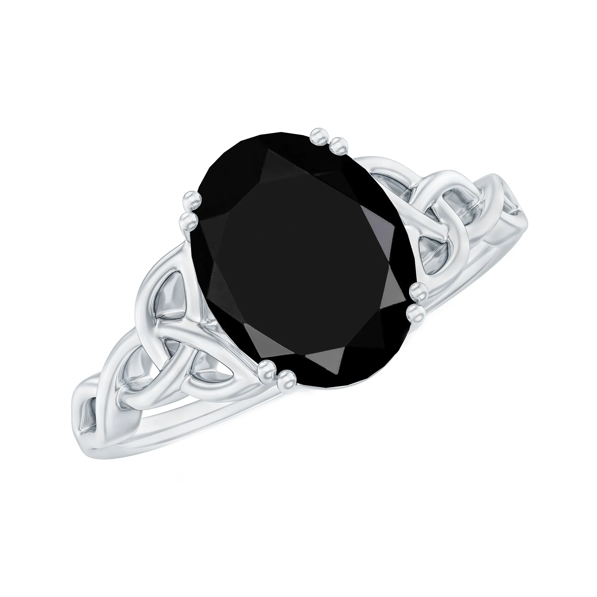 Oval Shape Black Onyx Solitaire Celtic Knot Ring