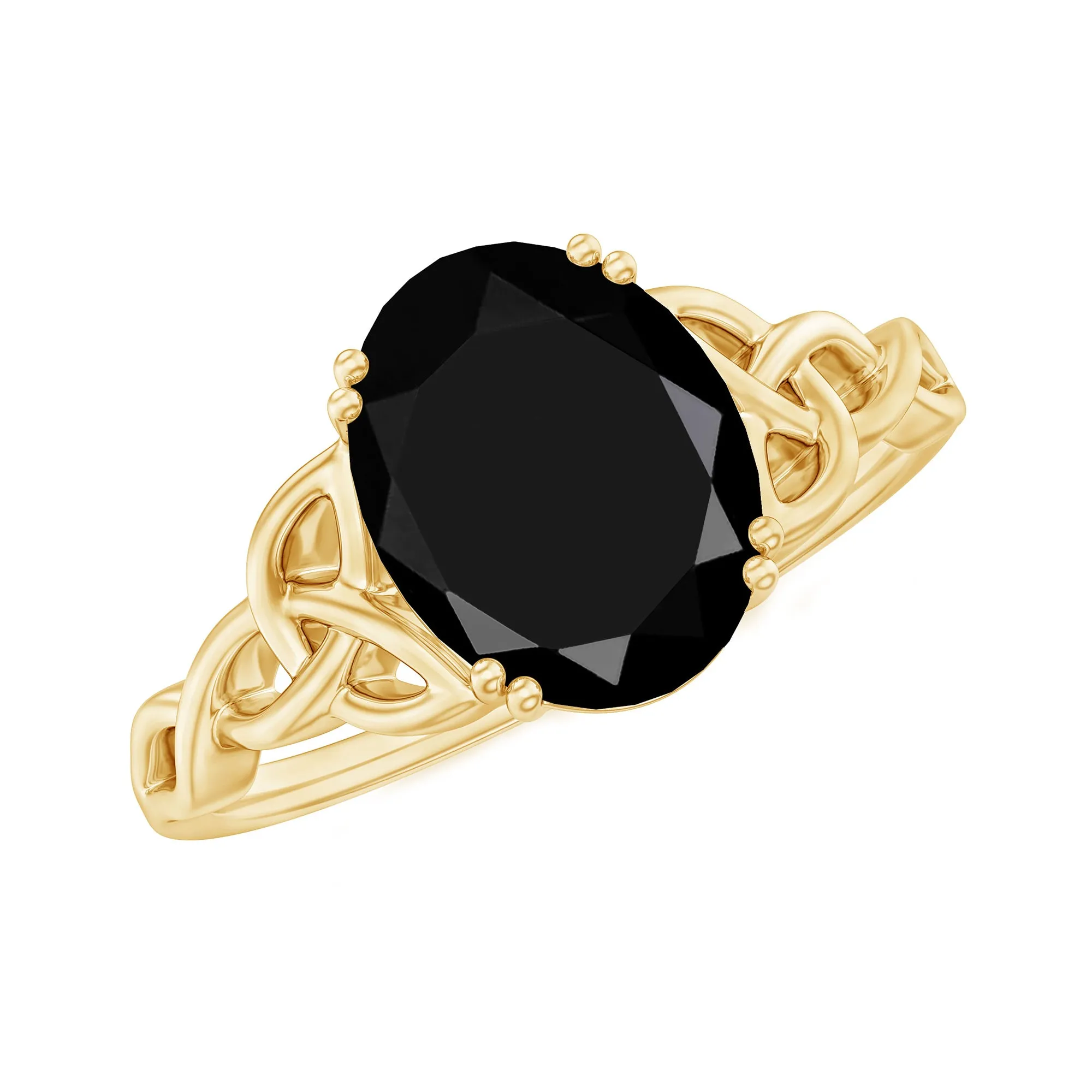 Oval Shape Black Onyx Solitaire Celtic Knot Ring