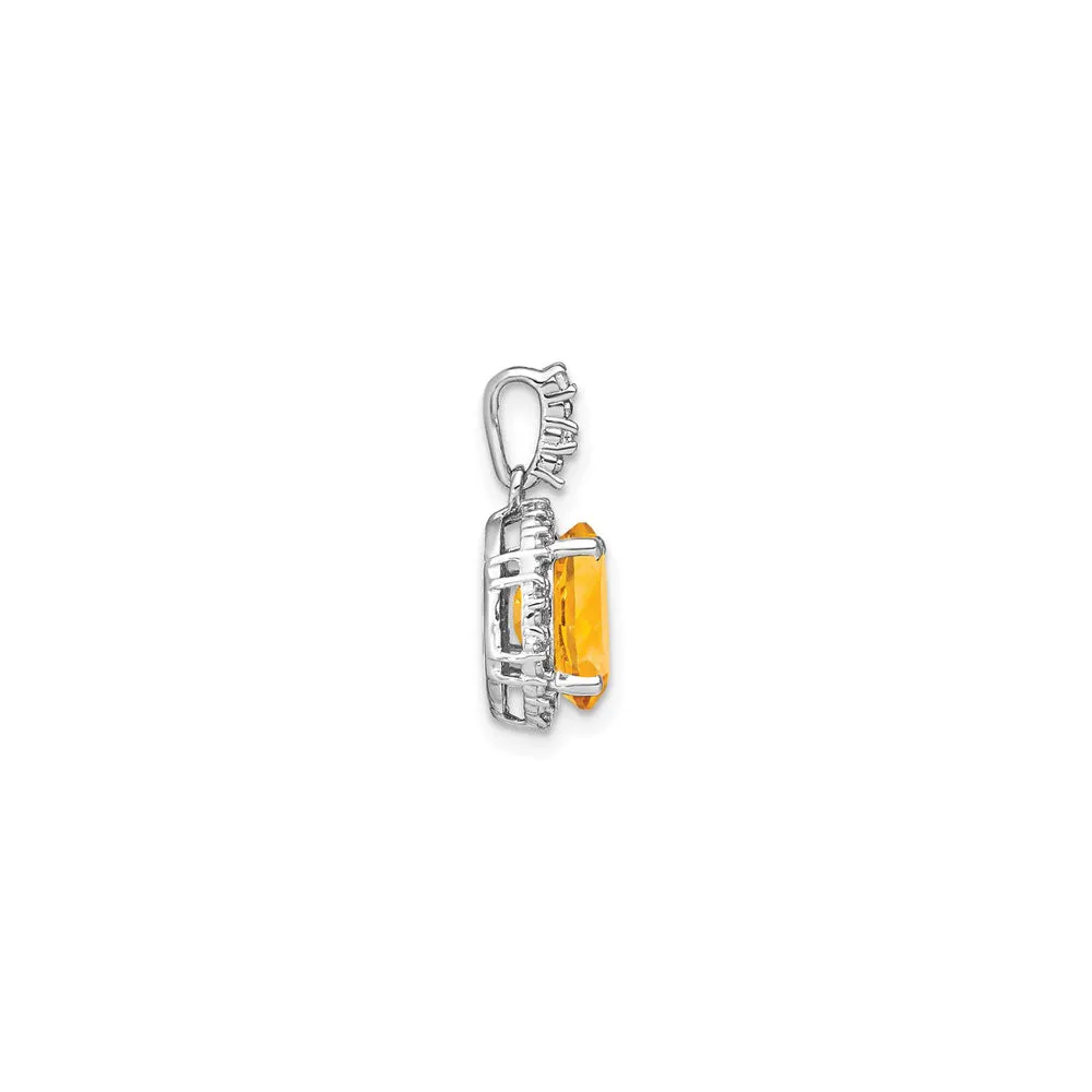 Oval Yellow Citrine Diamond Halo Pendant (14K)