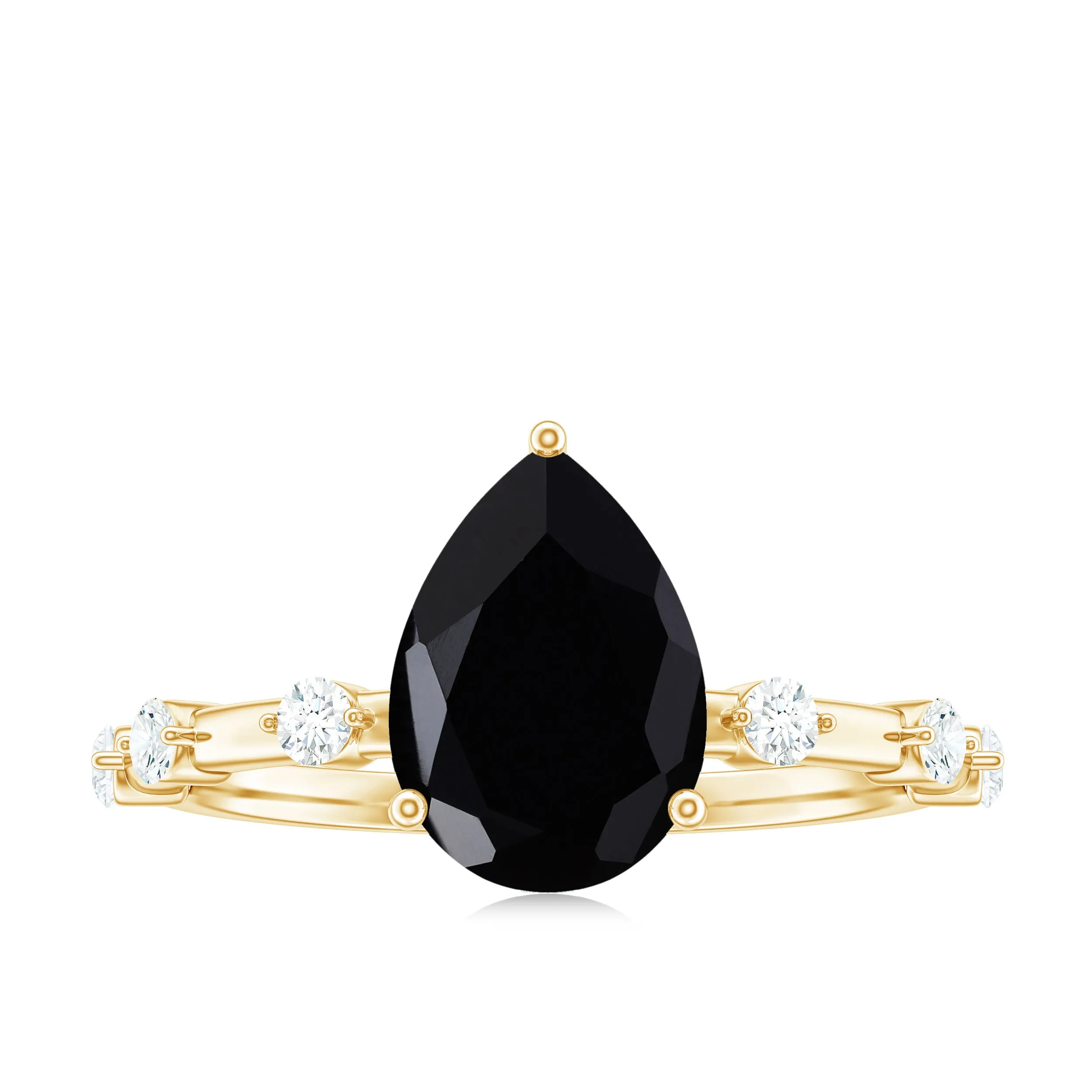 Pear Shape Black Onyx Solitaire Engagement Ring with Diamond