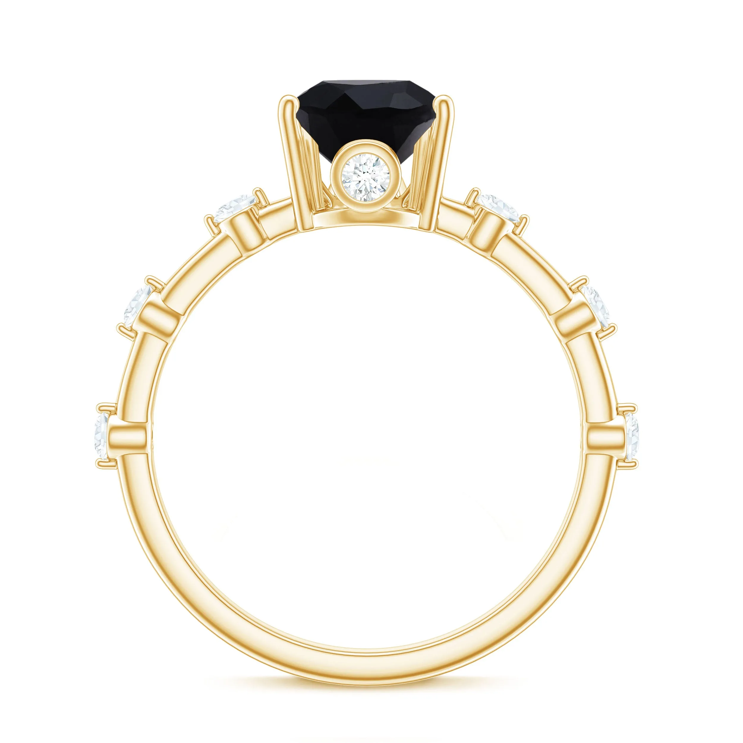 Pear Shape Black Onyx Solitaire Engagement Ring with Diamond