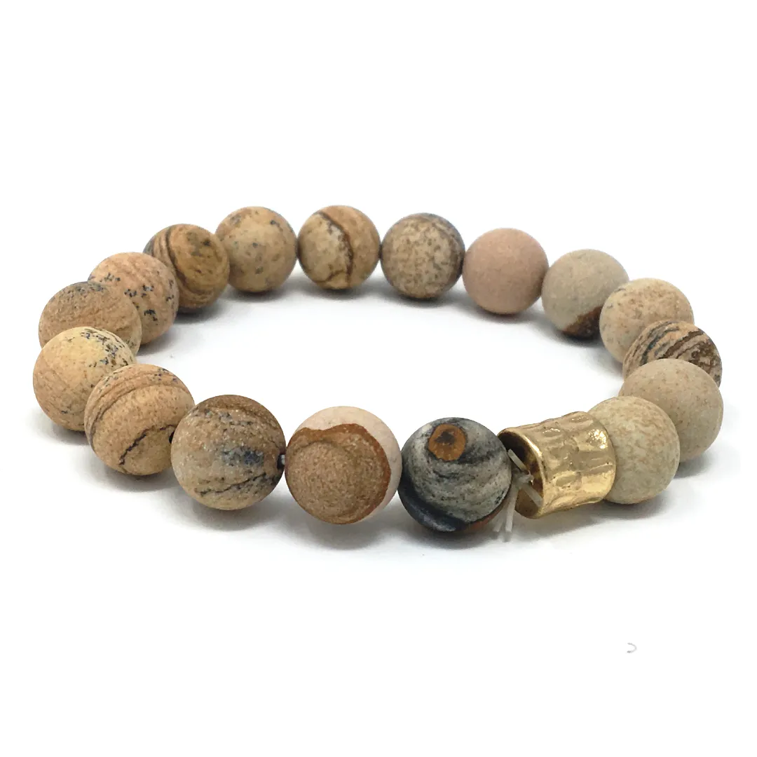 Picture Jasper Stone Beaded Boho Stretch Bracelet