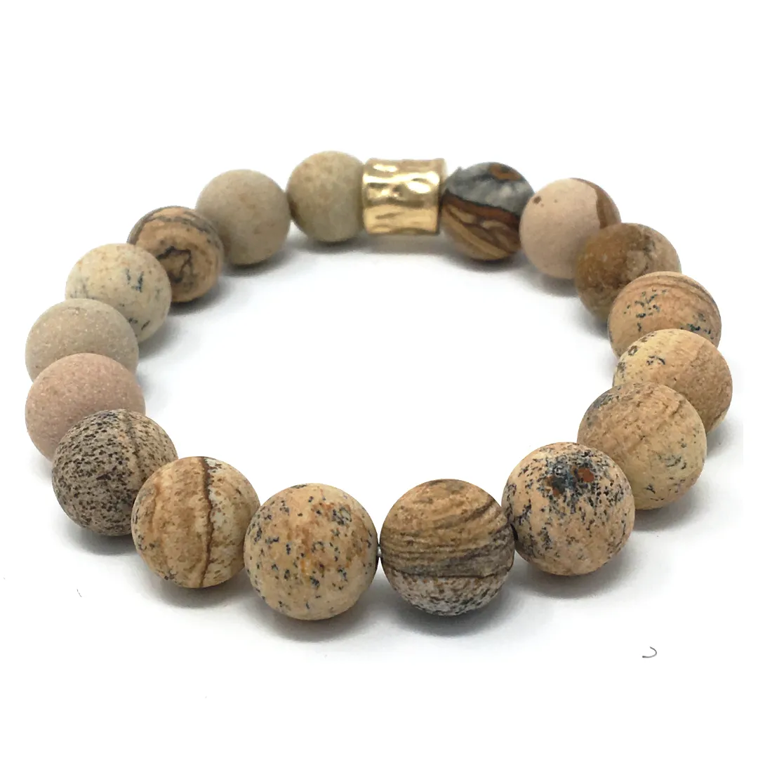 Picture Jasper Stone Beaded Boho Stretch Bracelet