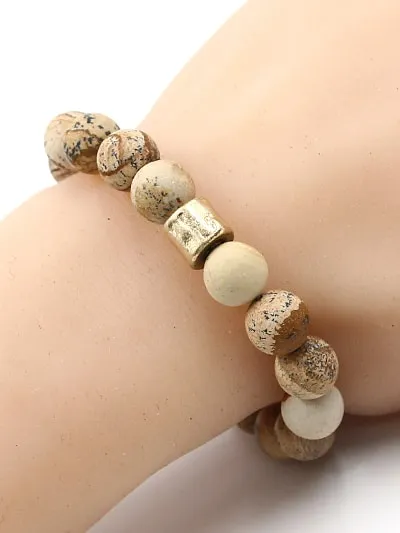 Picture Jasper Stone Beaded Boho Stretch Bracelet