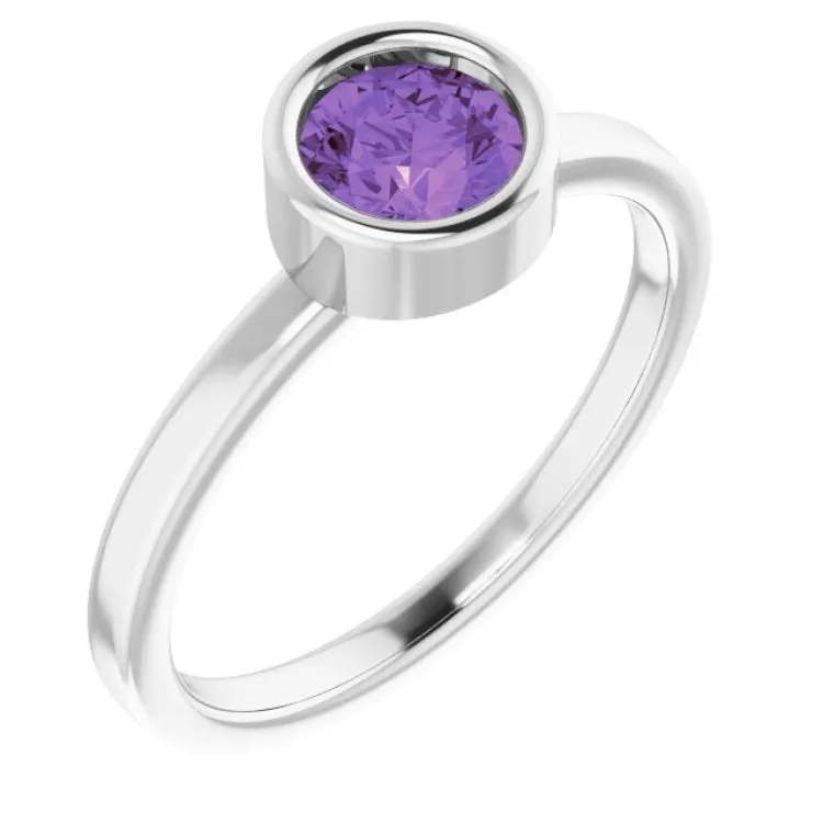 Platinum 5.5 mm Natural Amethyst Ring