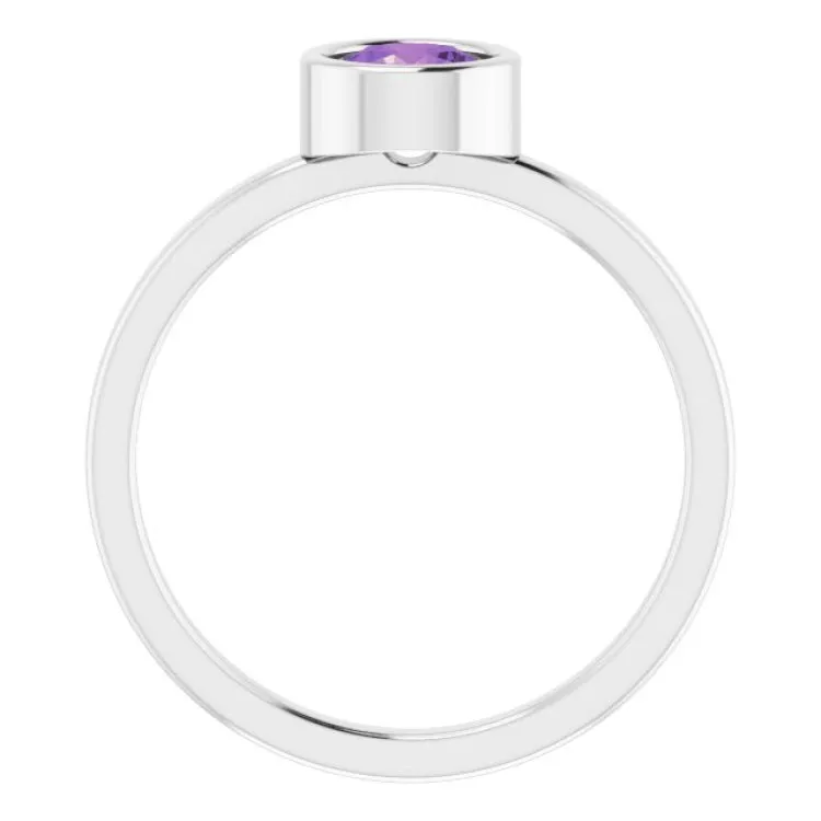 Platinum 5.5 mm Natural Amethyst Ring