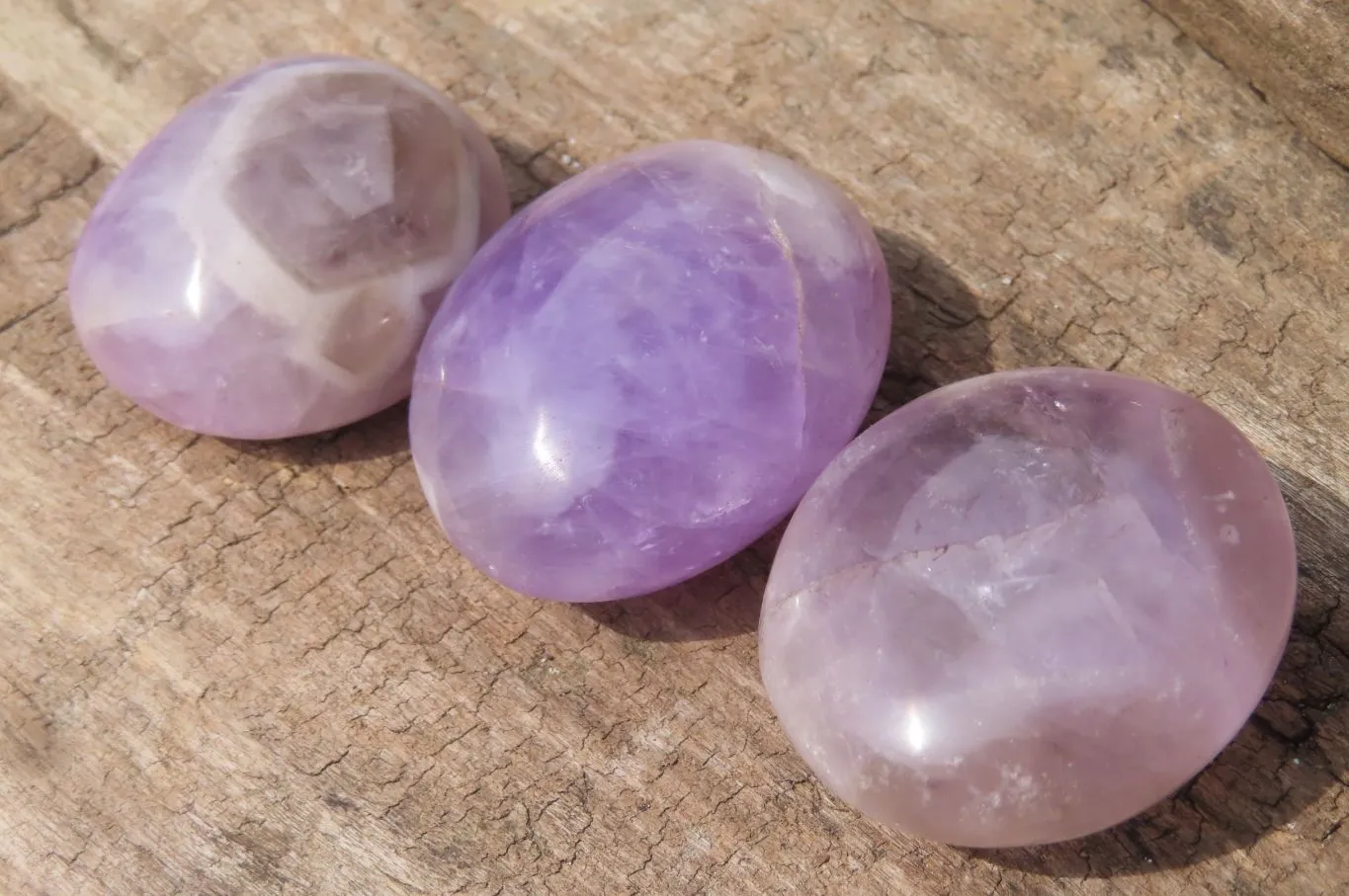 Polished Chevron Amethyst Palm Stones x 20 From Madagascar