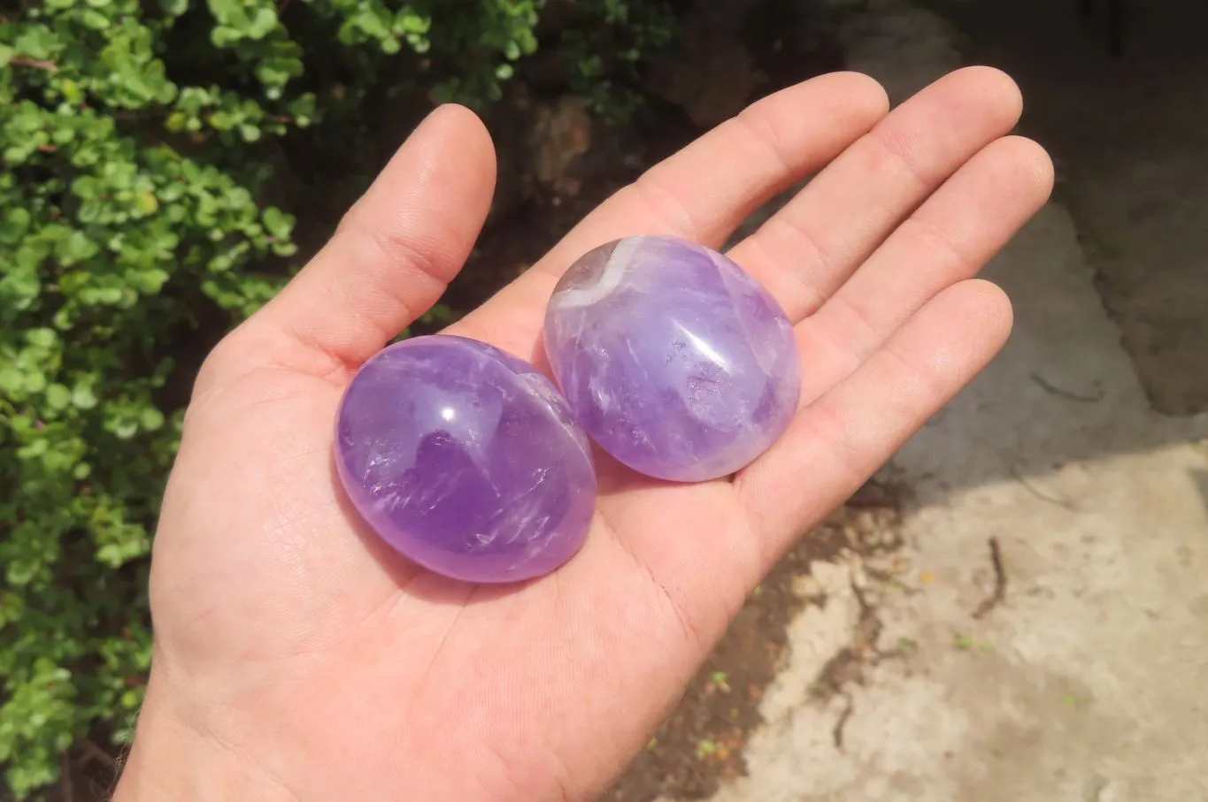 Polished Chevron Amethyst Palm Stones x 20 From Madagascar