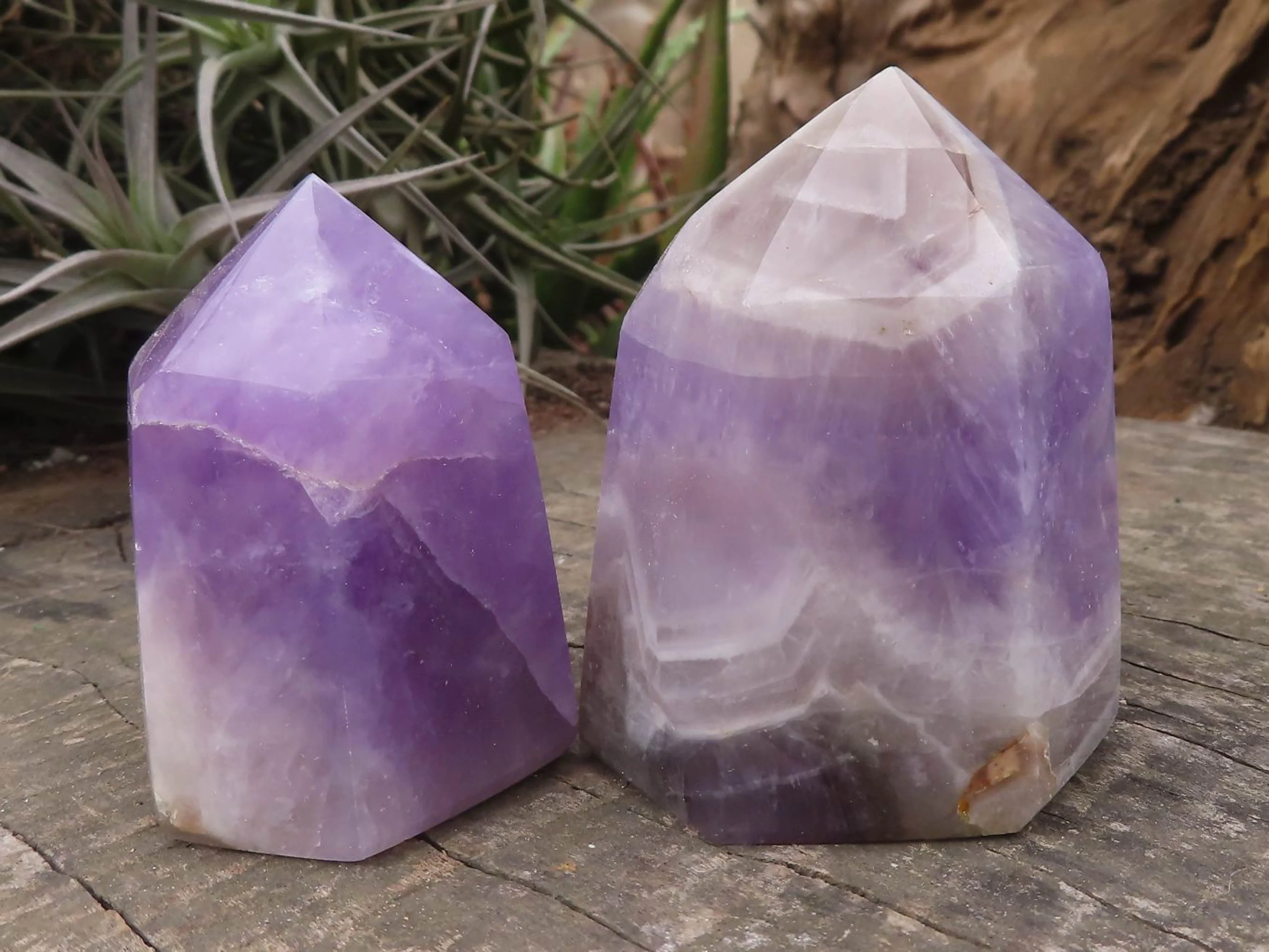 Polished Smokey Patterned Amethyst Points x 6 From Madagascar