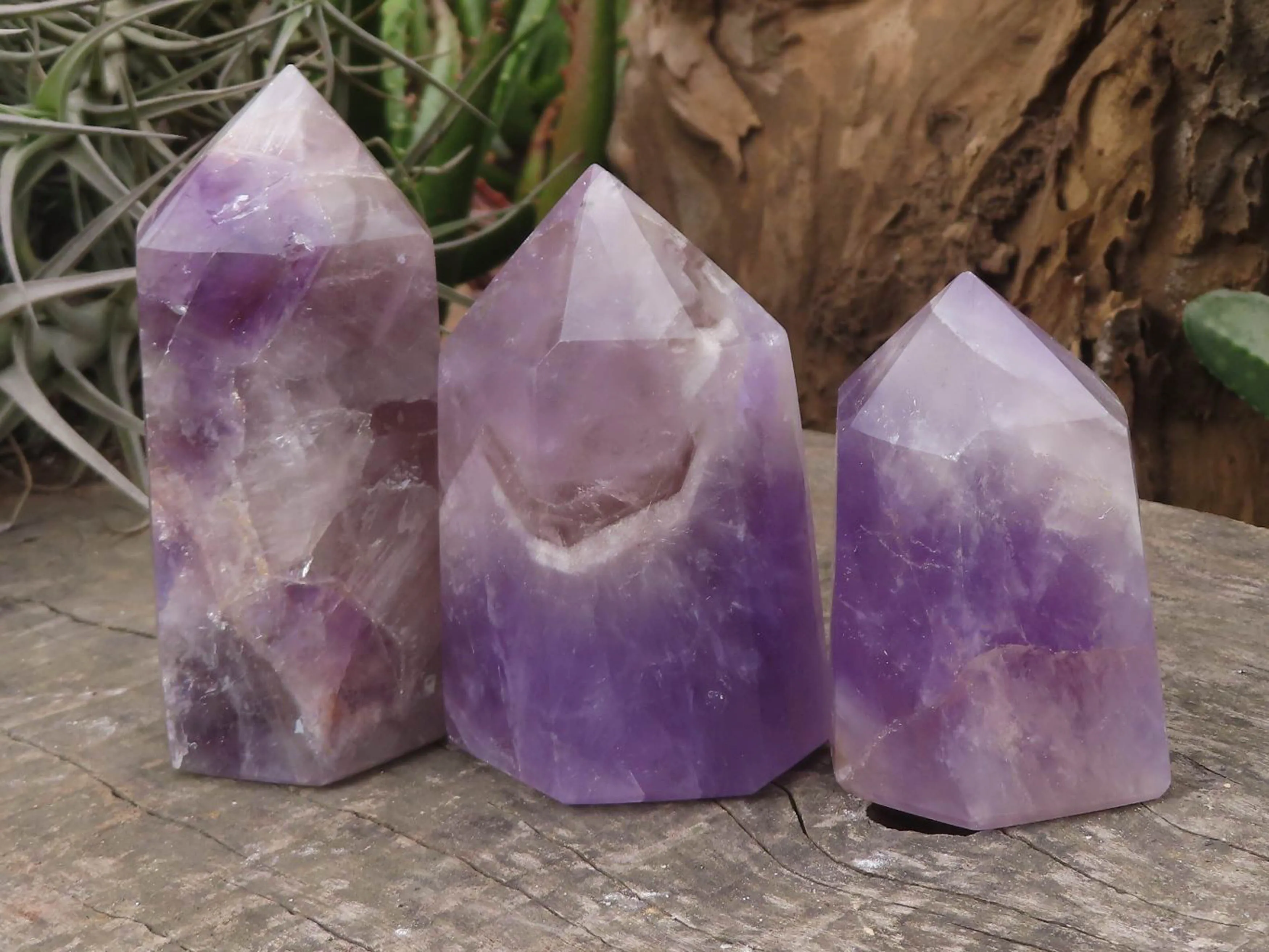 Polished Smokey Patterned Amethyst Points x 6 From Madagascar