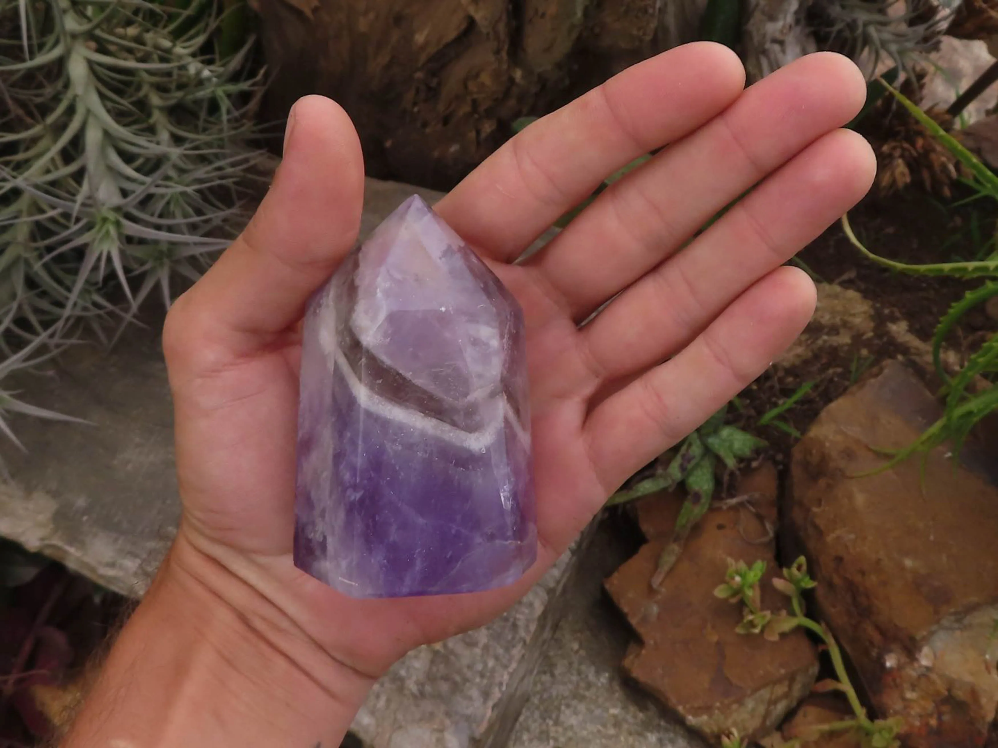 Polished Smokey Patterned Amethyst Points x 6 From Madagascar