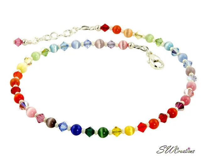 Rainbow Crystal Cats Eye Beaded Anklet