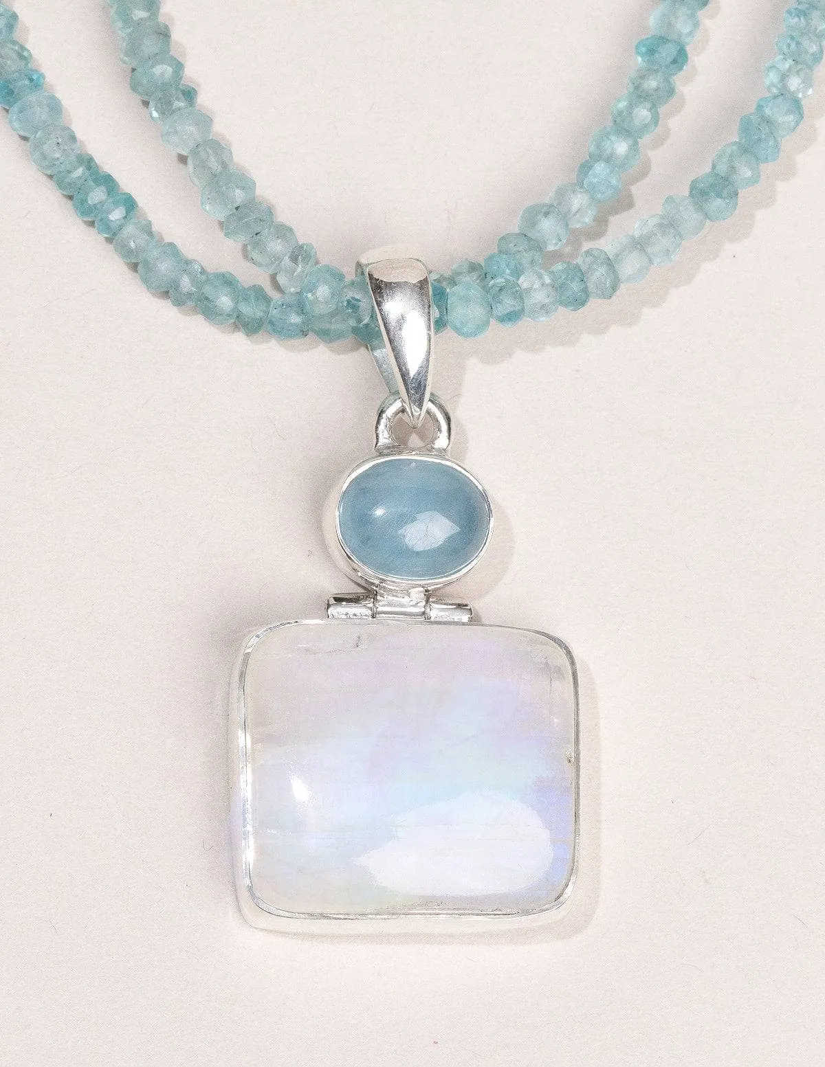 Rainbow Moonstone and Aquamarine on Blue Apatite Bead Necklace - One of a Kind