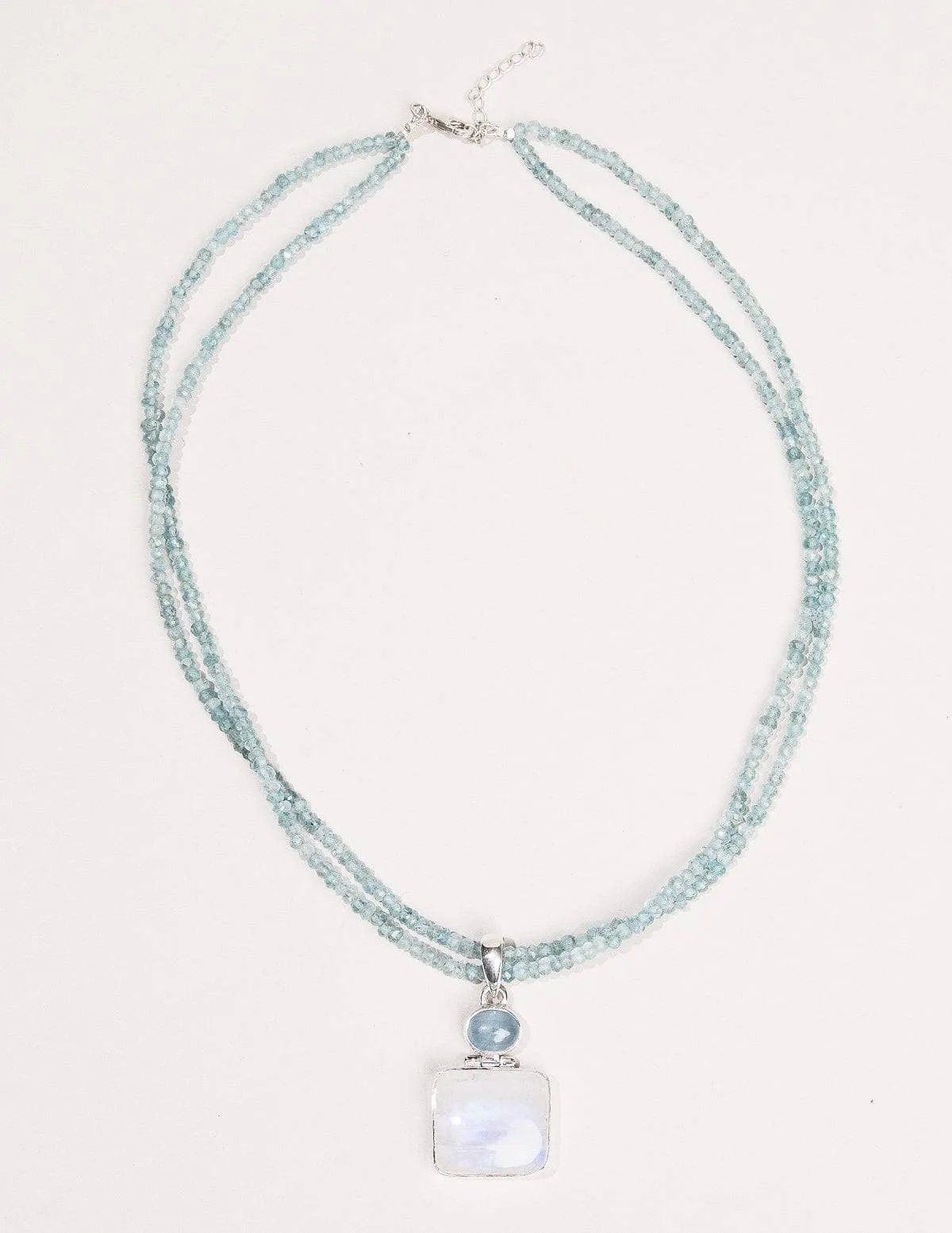 Rainbow Moonstone and Aquamarine on Blue Apatite Bead Necklace - One of a Kind