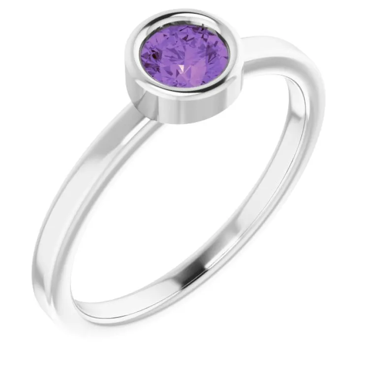 Rhodium-Plated Sterling Silver 4.5 mm Natural Amethyst Ring