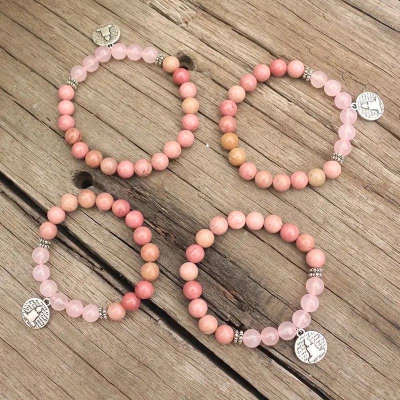 Rhodochrosite & Rose Quartz Bracelet with Charm