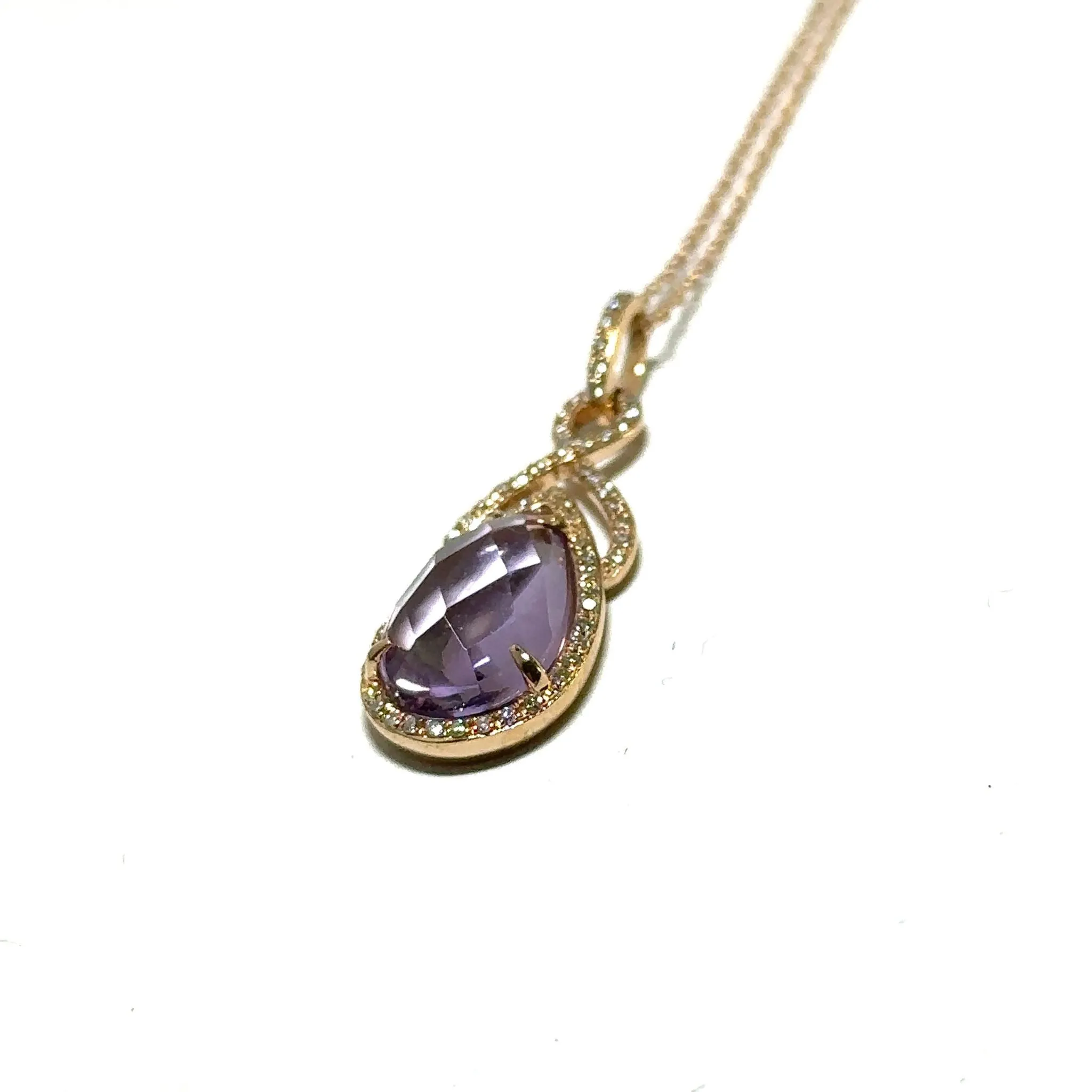 Rose Gold Pear Shaped Amethyst and Diamond Pendant