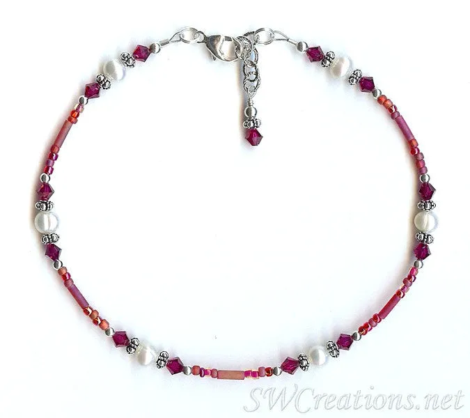 Ruby Pearl Crystal Beaded Anklet