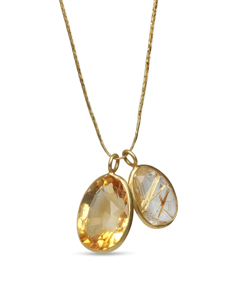 Rutilated Quartz and Citrine Cord Necklace