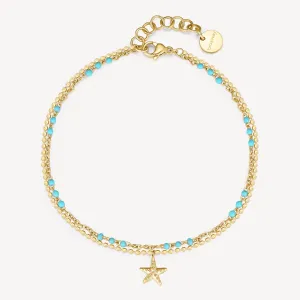 Sea Life Double-Row Anklet in Gold Plated Stainless Steel