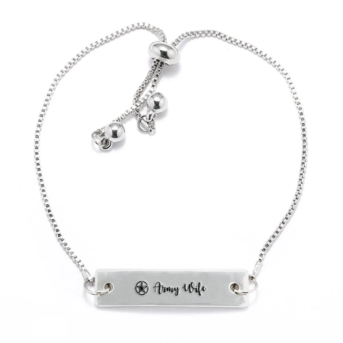 Silver Army Wife Adjustable Bar Bracelet