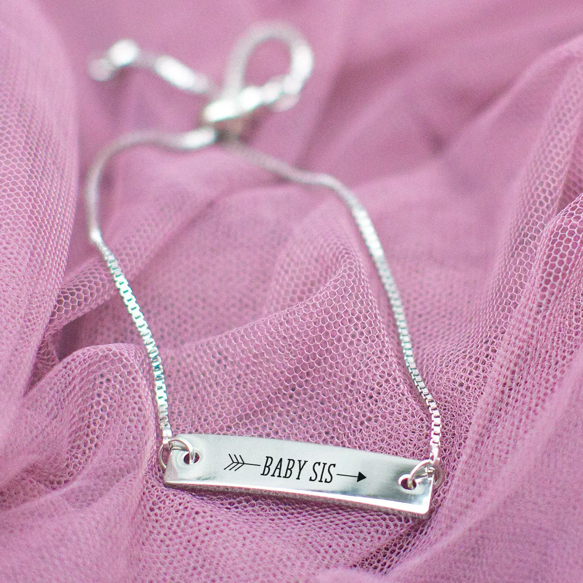 Silver Baby Sis Arrow Adjustable Bar Bracelet