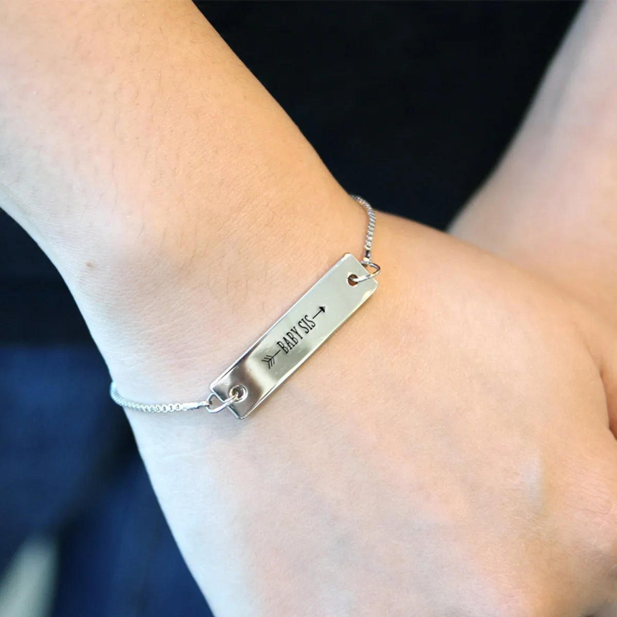 Silver Baby Sis Arrow Adjustable Bar Bracelet