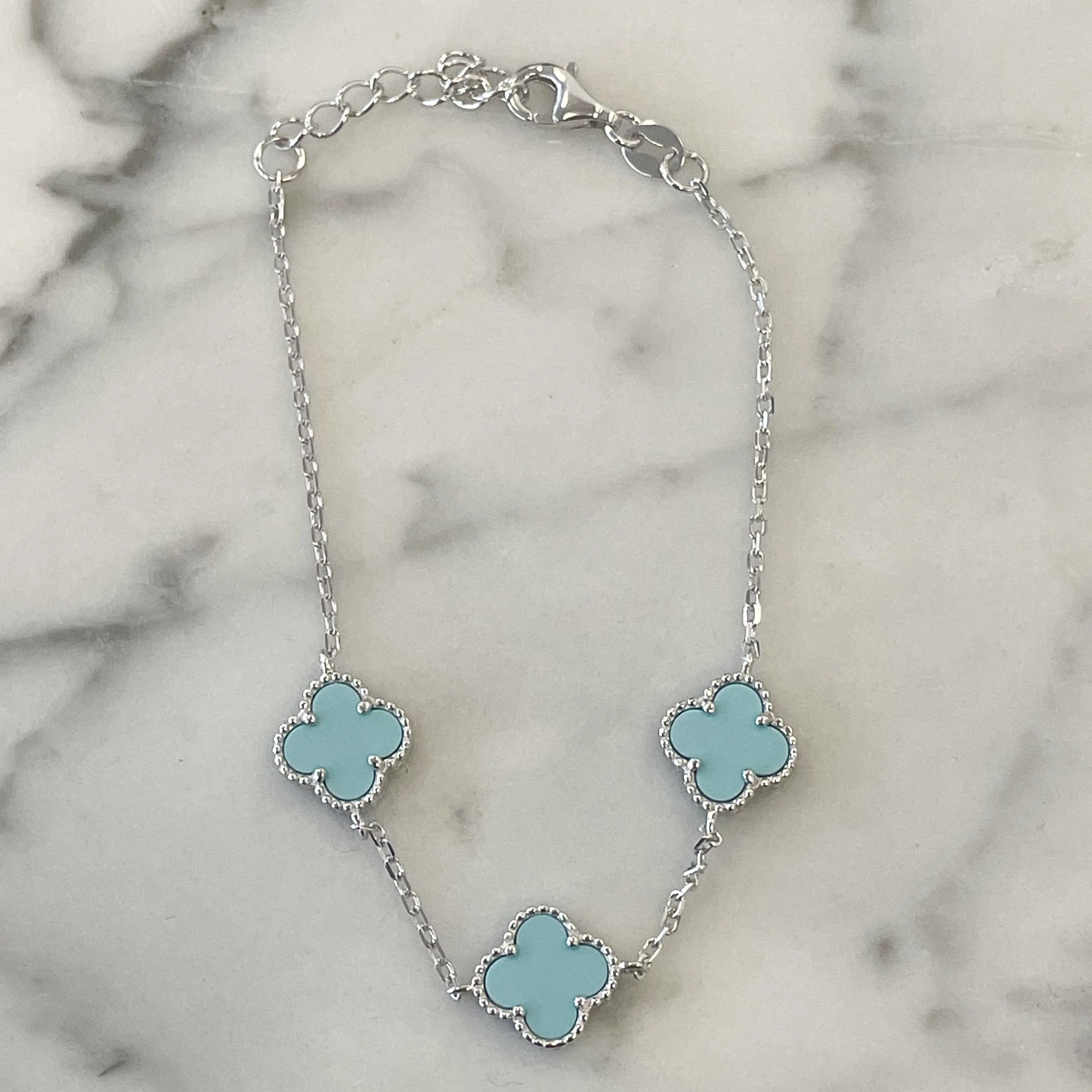 Silver Bracelet with Multi Turquoise Clover