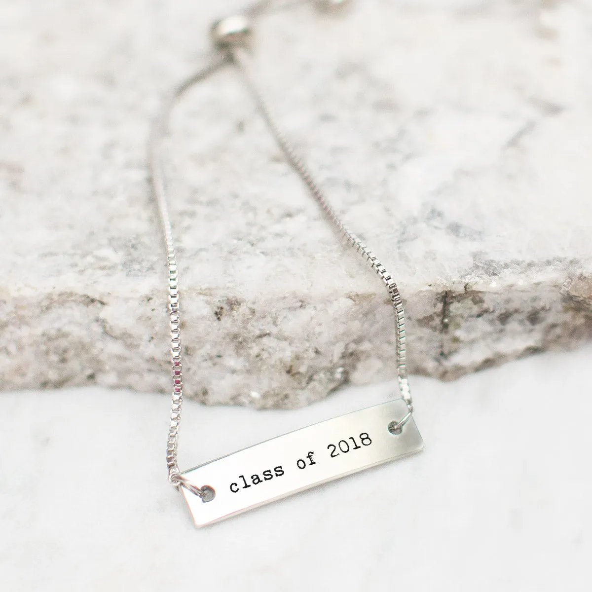 Silver Class of 2018 Adjustable Bar Bracelet